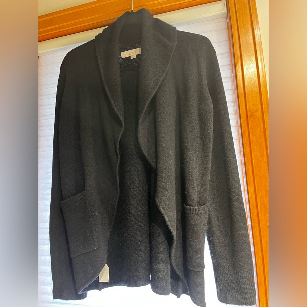 LOFT Black Sparkle Open-Front Cardigan GENTLY WORN